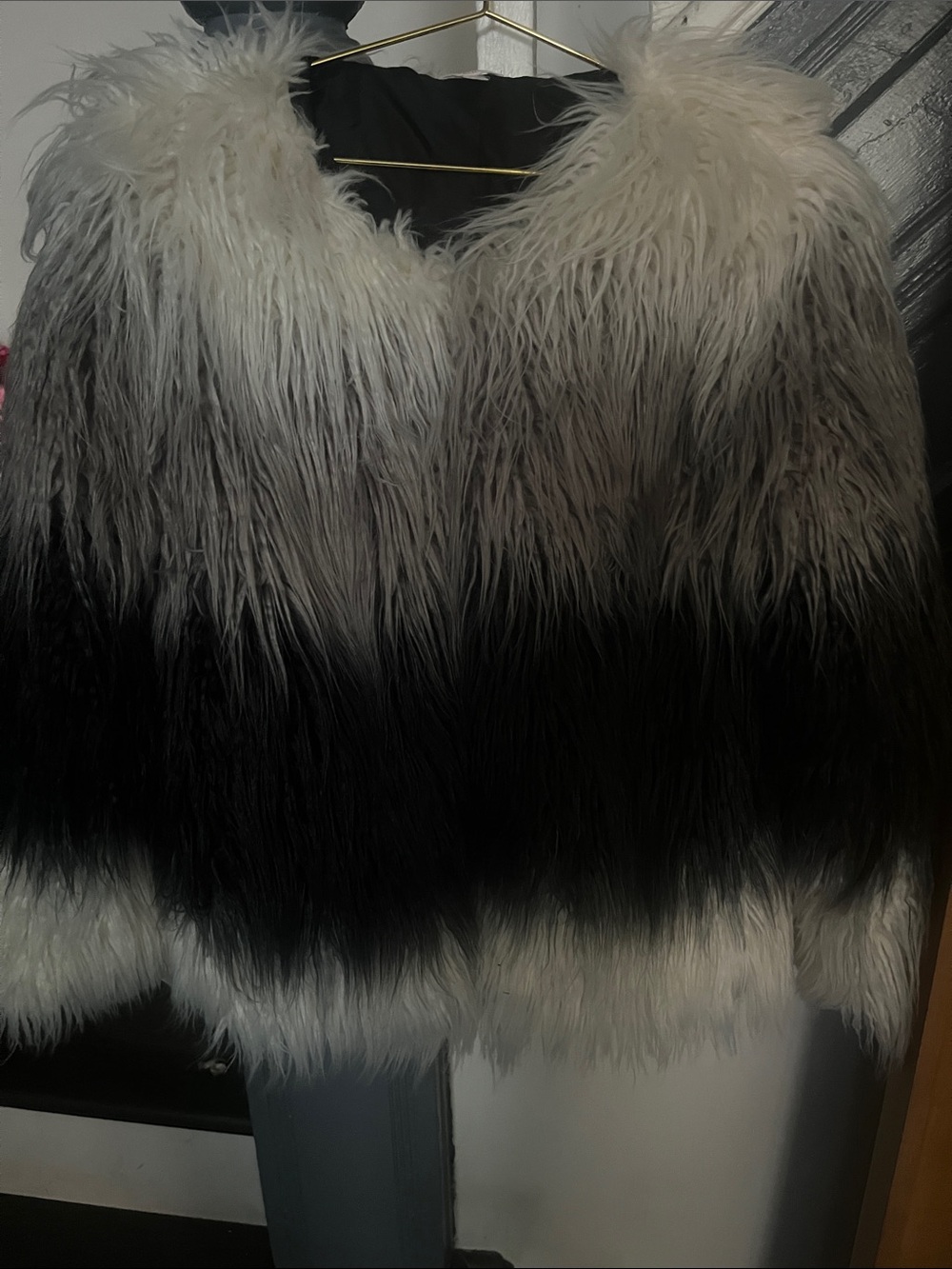 Xhilaration Black & White Ombre Faux Fur Jacket